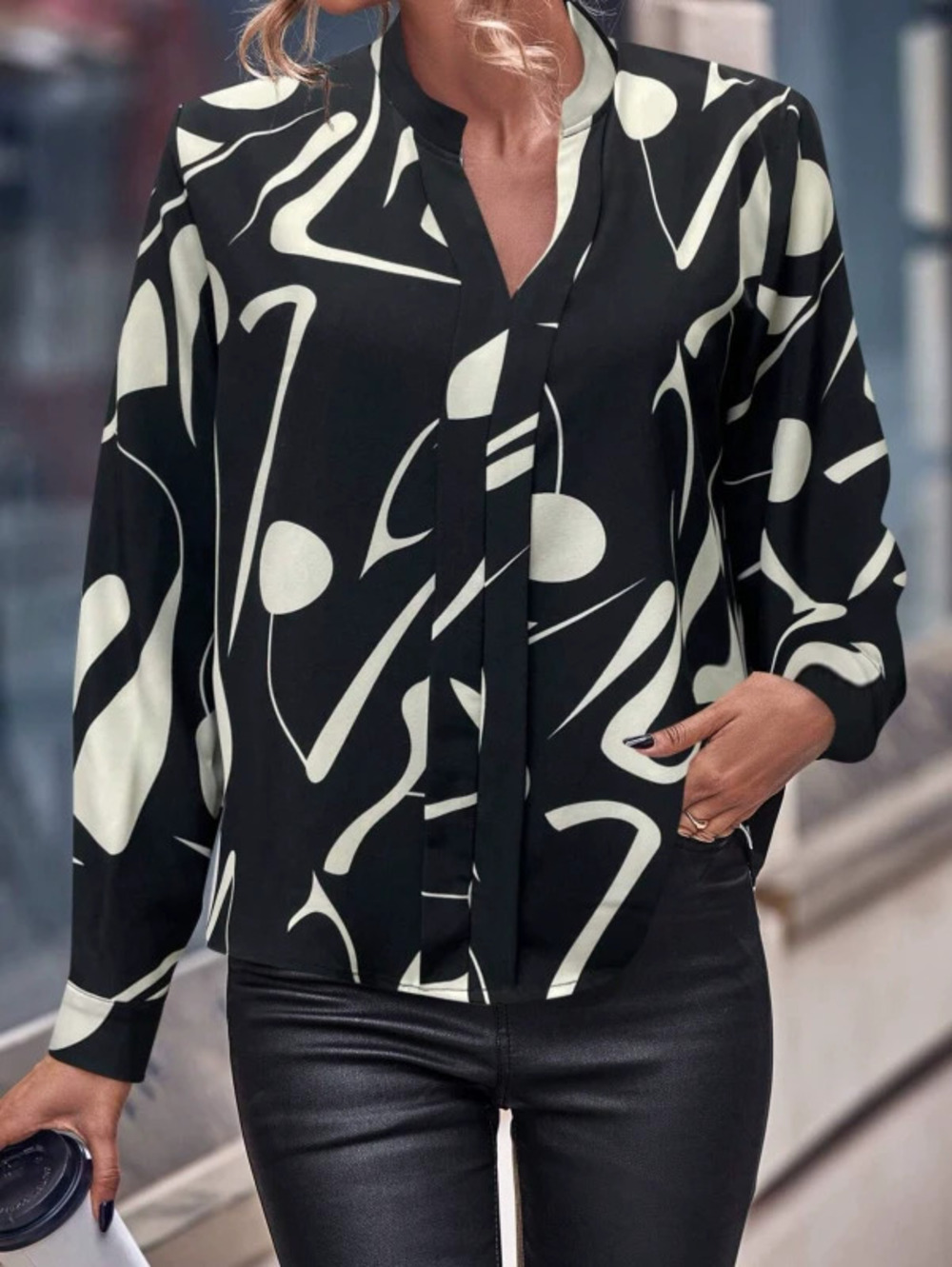ZARA Fashionable Womens Long Sleeve Printed Collar Top